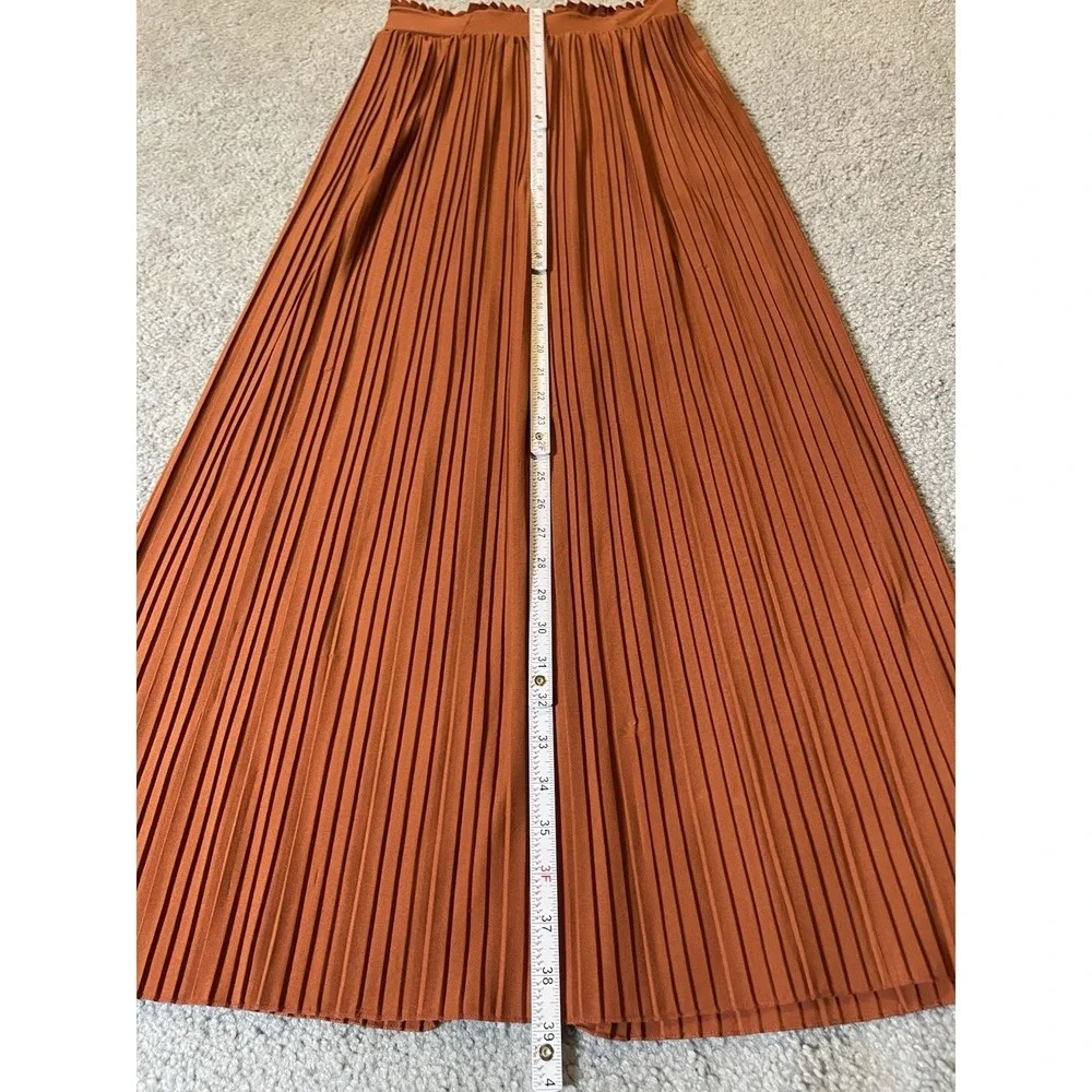 Y2K SoHo Pleated Maxi Skirt Sz S Rustic Brown Elastic Waist Career Party - Picture 5 of 13